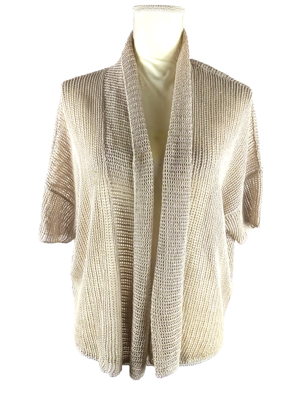 Eileen Fisher Open Weave Vest Sweater Linen Tan Beige Size Medium